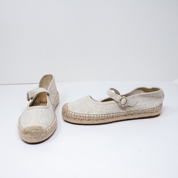 NEW J. Crew Women's Espadrille Mary Jane Crystal Jewel Button Slip On Flats Gold - Picture 1 of 4